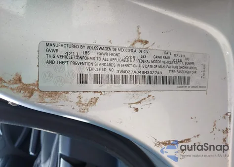 2011 Volkswagen Jetta 2.5L Se from USA, damaged, VIN 3VWDZ7AJ4BM302749